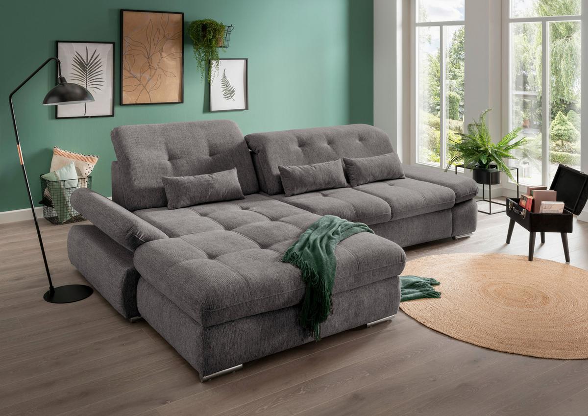 Wohnlandschaft Dalida Braun/Grau Chenille - Chromfarben/Graubraun, Design, Textil/Metall (196/300cm) - Livetastic