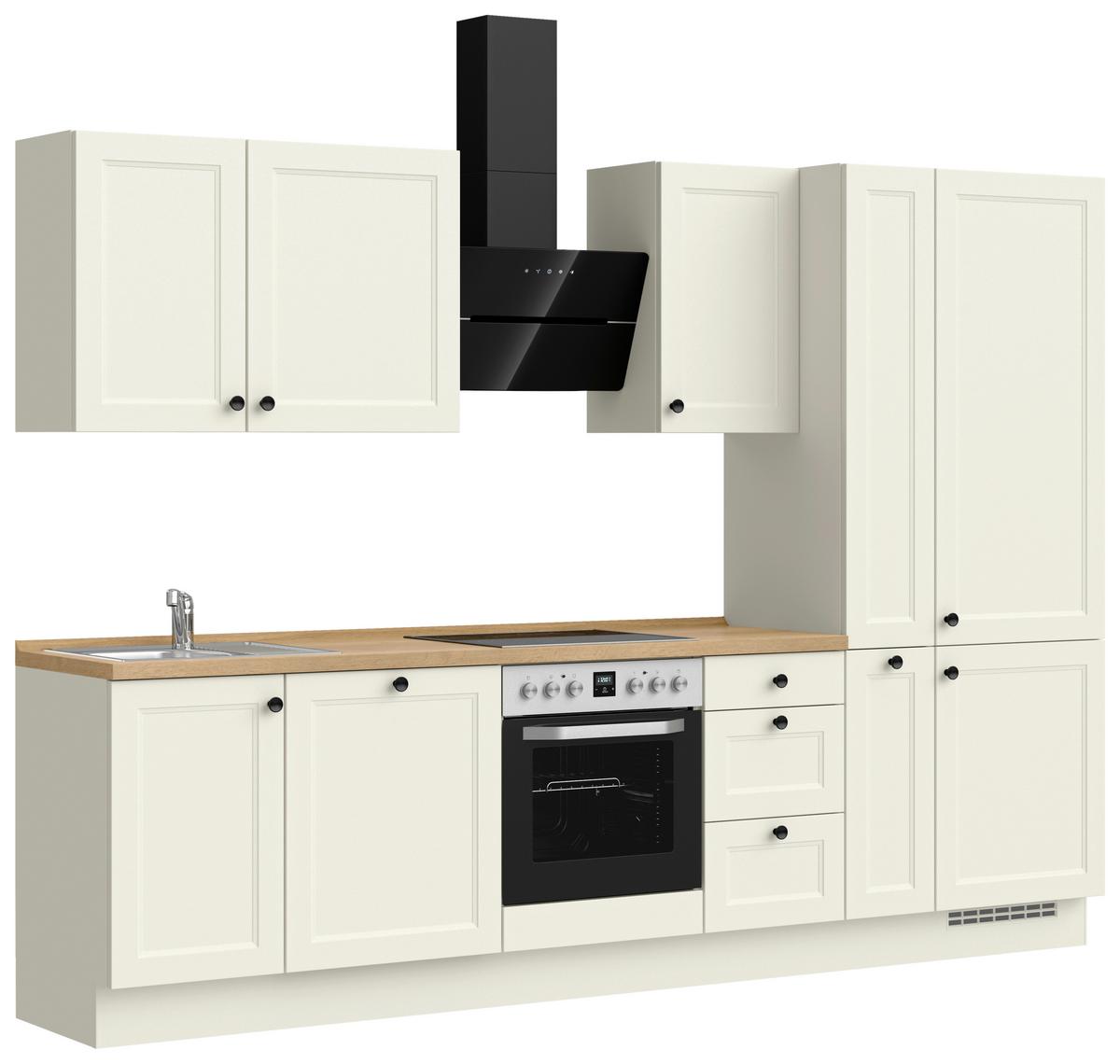 Küchenblock Cascada High m. Geräten Weiß - Eichefarben/Schwarz, MODERN, Holzwerkstoff/Metall (300cm) - Nobilia