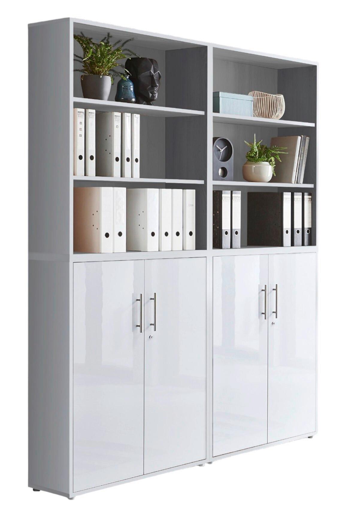 Aktenschrank Office Edition Sw Set 11 Grau/Weiß - Weiß Hochglanz/Grau, MODERN, Holzwerkstoff (168,8/227,2/33cm) - MID.YOU