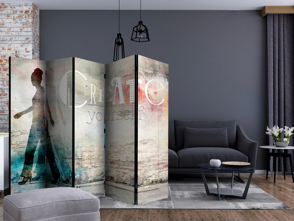 Paravan Create Yourself I, 5-Delni, Dvostranski - večbarvno, Basics, tekstil/les (225/173/3cm) - artgeist