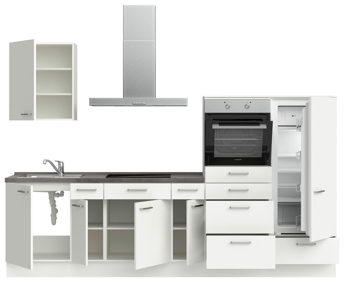 Küchenblock Touch Low m. Geräten Weiß - Schieferfarben/Edelstahlfarben, MODERN, Holzwerkstoff/Metall (300cm) - Nobilia