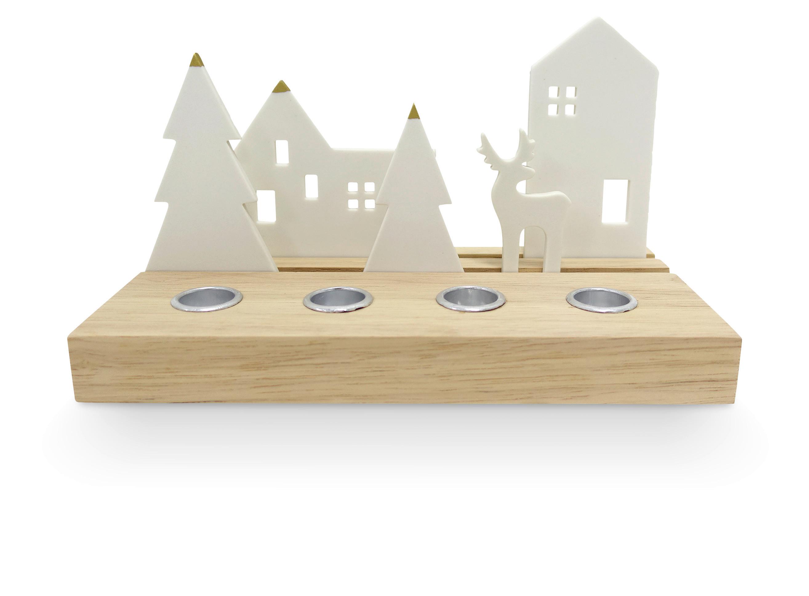 Kerzenhalter Emma Naturfarben/Weiss - Weiss/Naturfarben, Konventionell, Holz/Keramik (12/14,5/25cm) - Modern Living