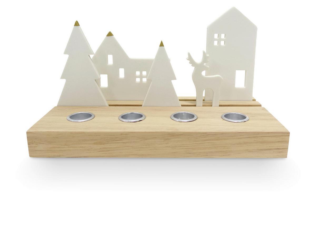 Svijećnjak Emma - bijela/prirodne boje, Konvencionalno, drvo/metal (12/14,5/25cm) - Modern Living