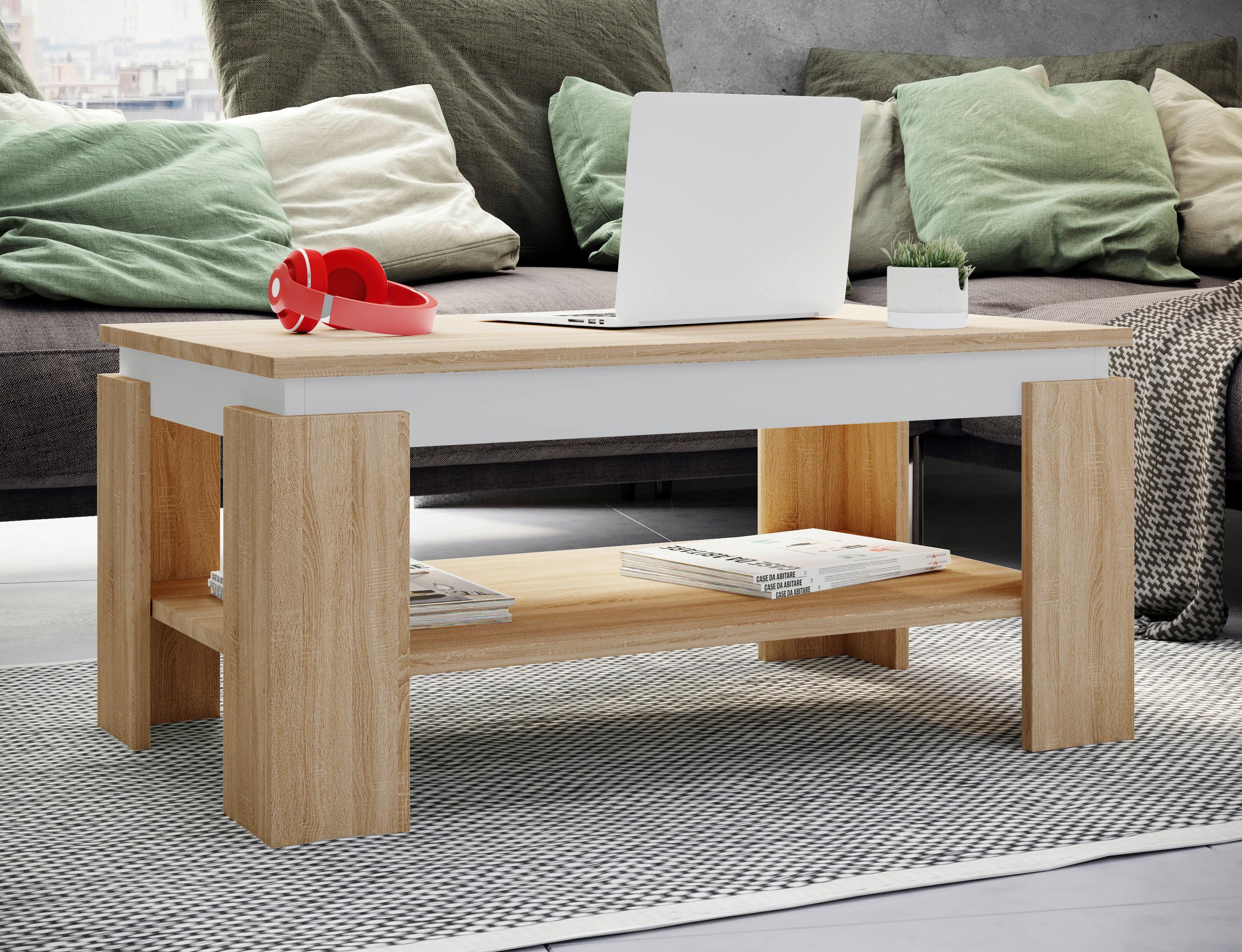 Klubska Miza Rolas, Hrast Sonoma, Bela, 90x41 - hrast sonoma, Moderno, leseni material (90/53/41cm) - MID.YOU
