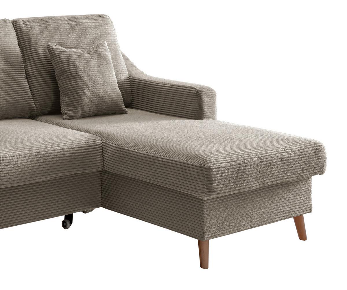 Ecksofa Valentina Cord ca. 228x150 cm Graubraun - Graubraun/Naturfarben, Design, Holz/Textil (228/150cm) - P & B