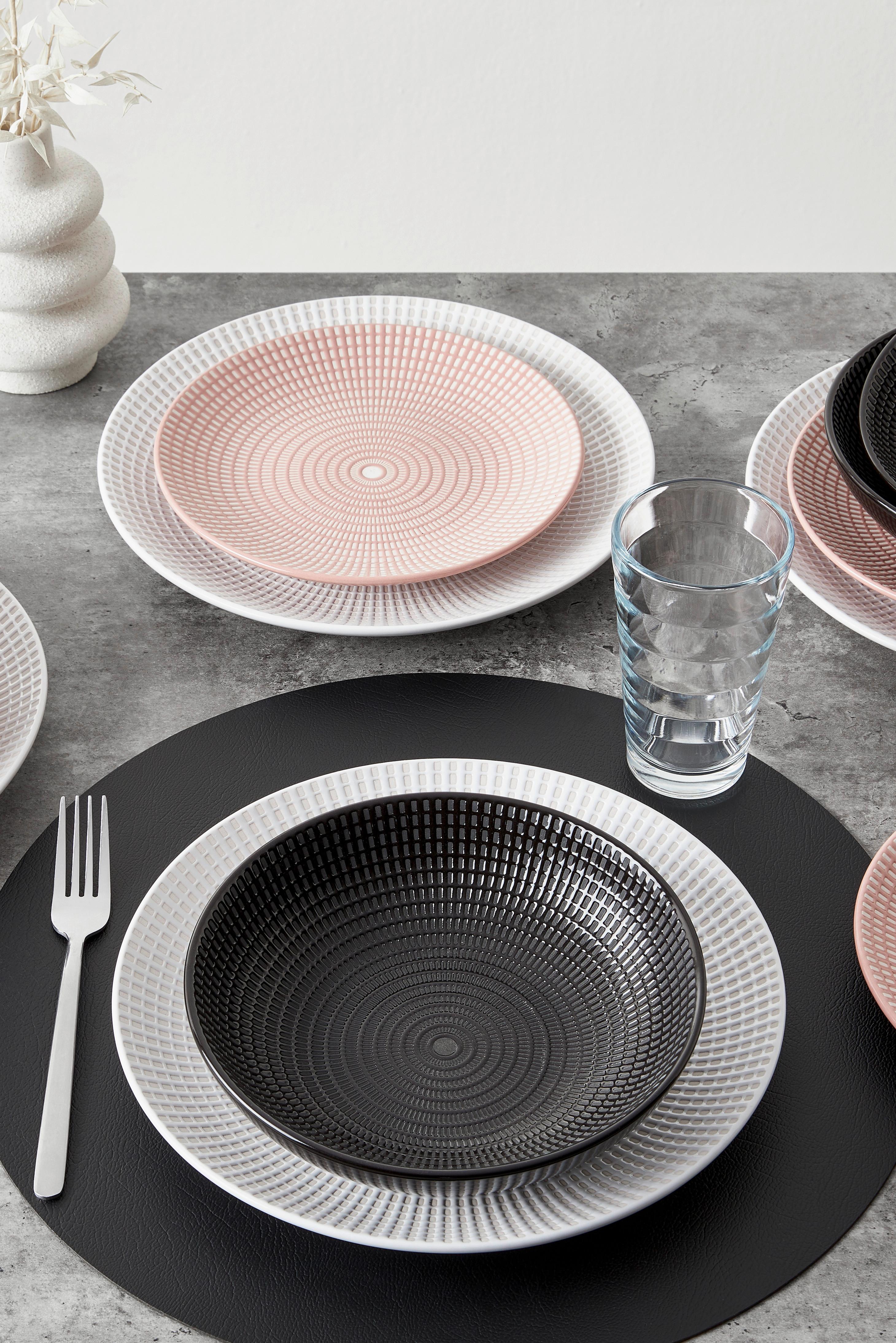 Tafelservice Maria Rosa/Schwarz/Weiß, 12-teilig - Schwarz/Weiß, MODERN, Keramik - Mömax