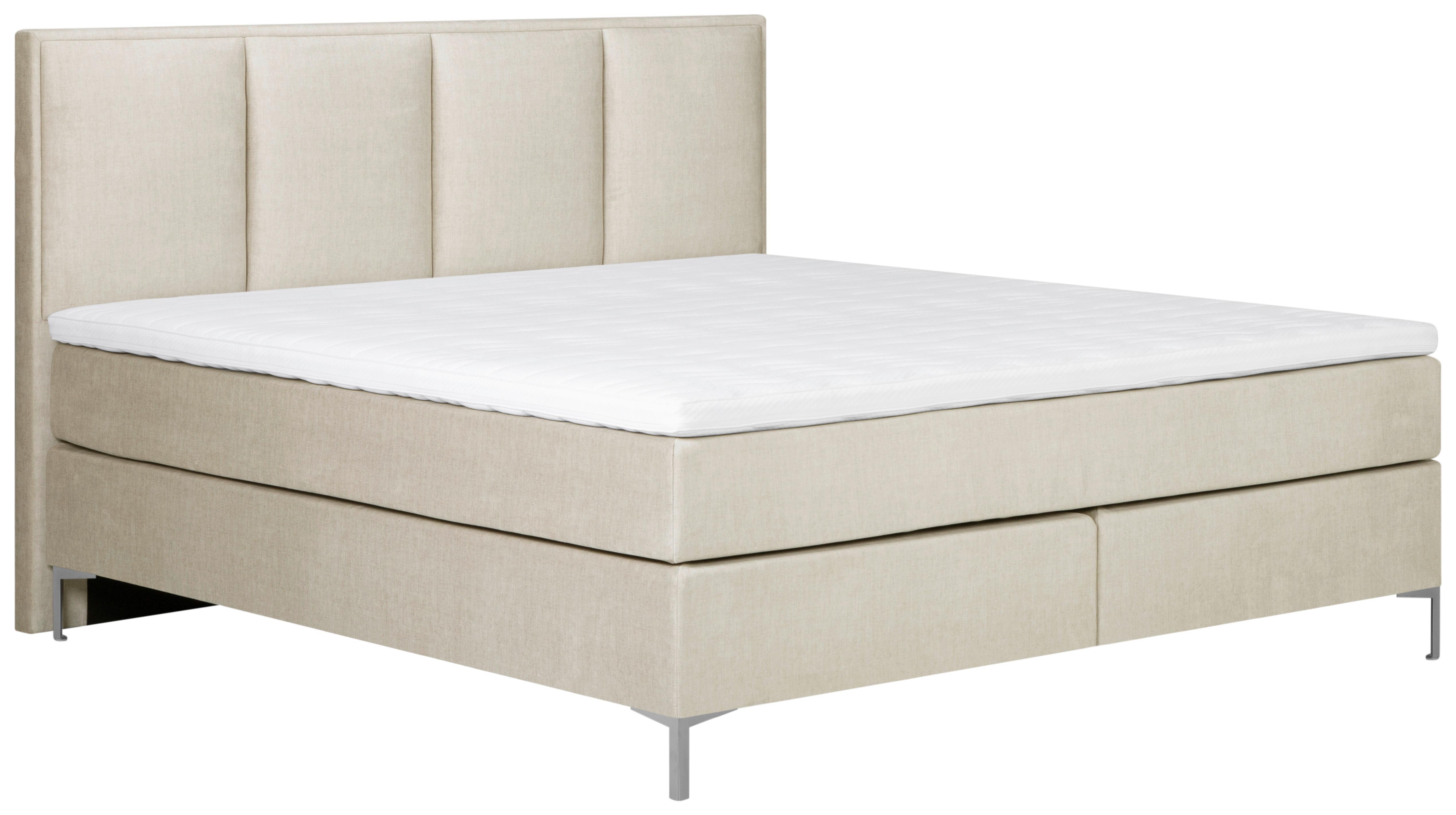 ŁÓŻKO BOXSPRING GRAZ - kremowy/kolor aluminiowy, Modern, tkanina (180/200cm) - MID.YOU