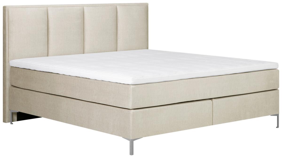 ŁÓŻKO BOXSPRING GRAZ - kremowy/kolor aluminiowy, Modern, tkanina (180/200cm) - MID.YOU