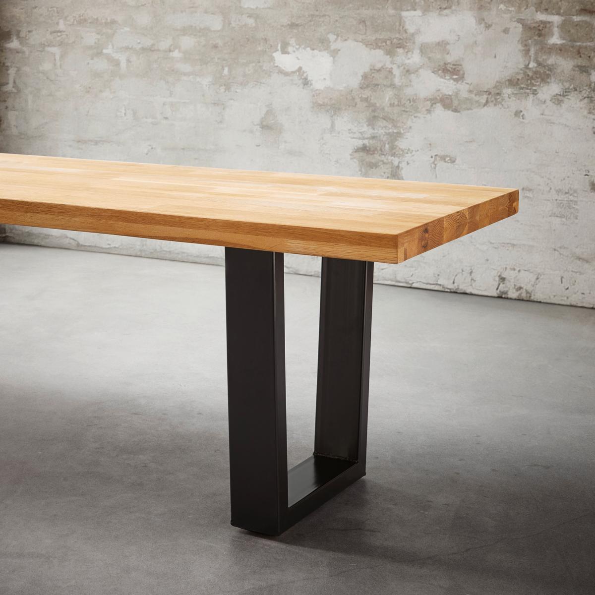 Sitzbank Kayla Echtholz Eiche Massiv - Eichefarben/Schwarz, MODERN, Holz/Metall (175/46/45cm) - Bessagi Home