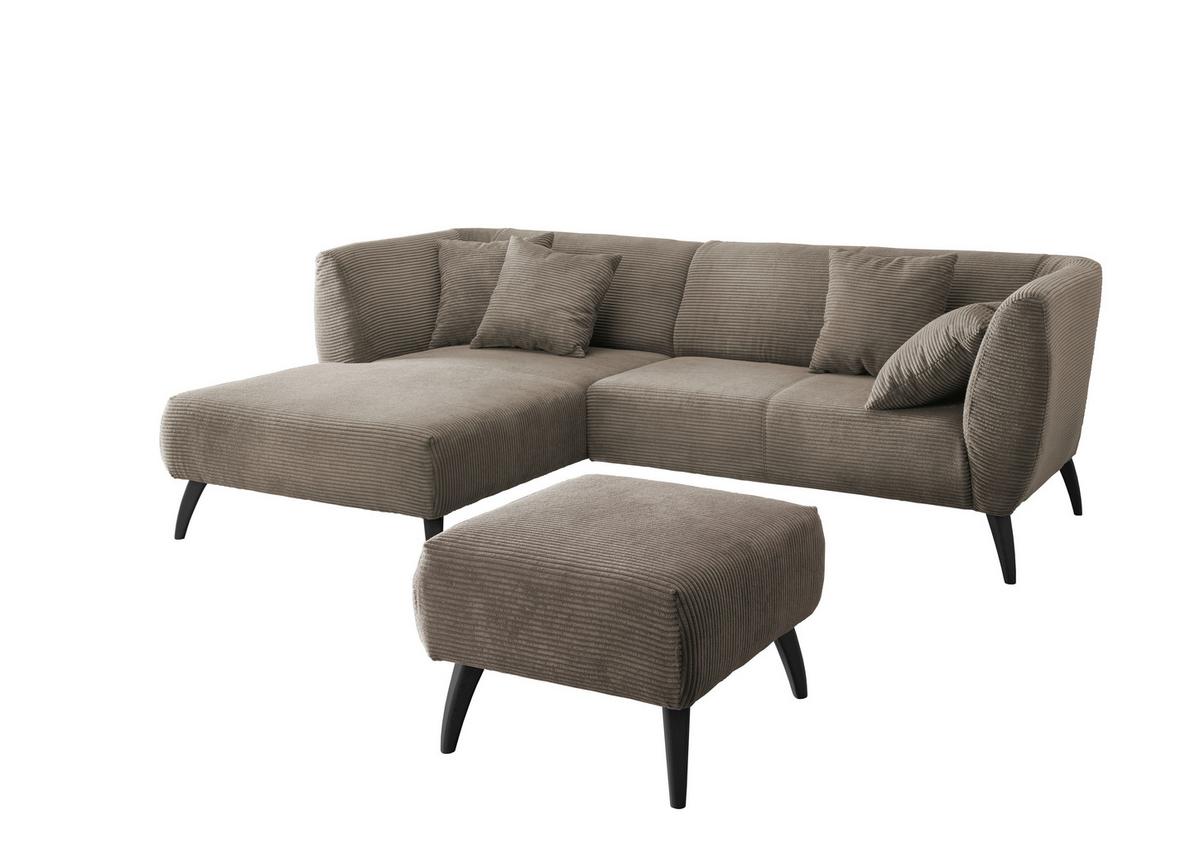 Wohnlandschaft Colori Graubraun Cord - Graubraun/Schwarz, MODERN, Holz/Textil (160/264cm) - MID.YOU