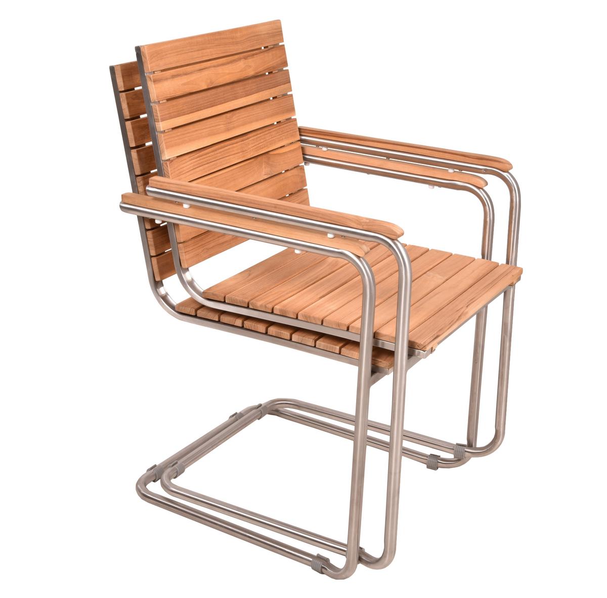 Gartenschwingstuhl-Set Teak 2er-Set - Silberfarben/Teakfarben, Basics, Holz/Metall (58/86/55cm) - Gardenson