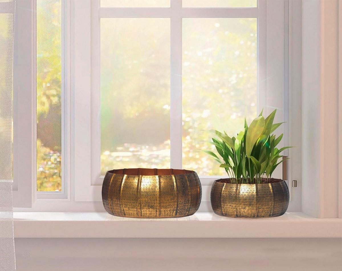 DEKOVASE PFLANZKÜBEL 2ER SET GOLD - Goldfarben, Design, Metall (39/17/39cm) - Livetastic