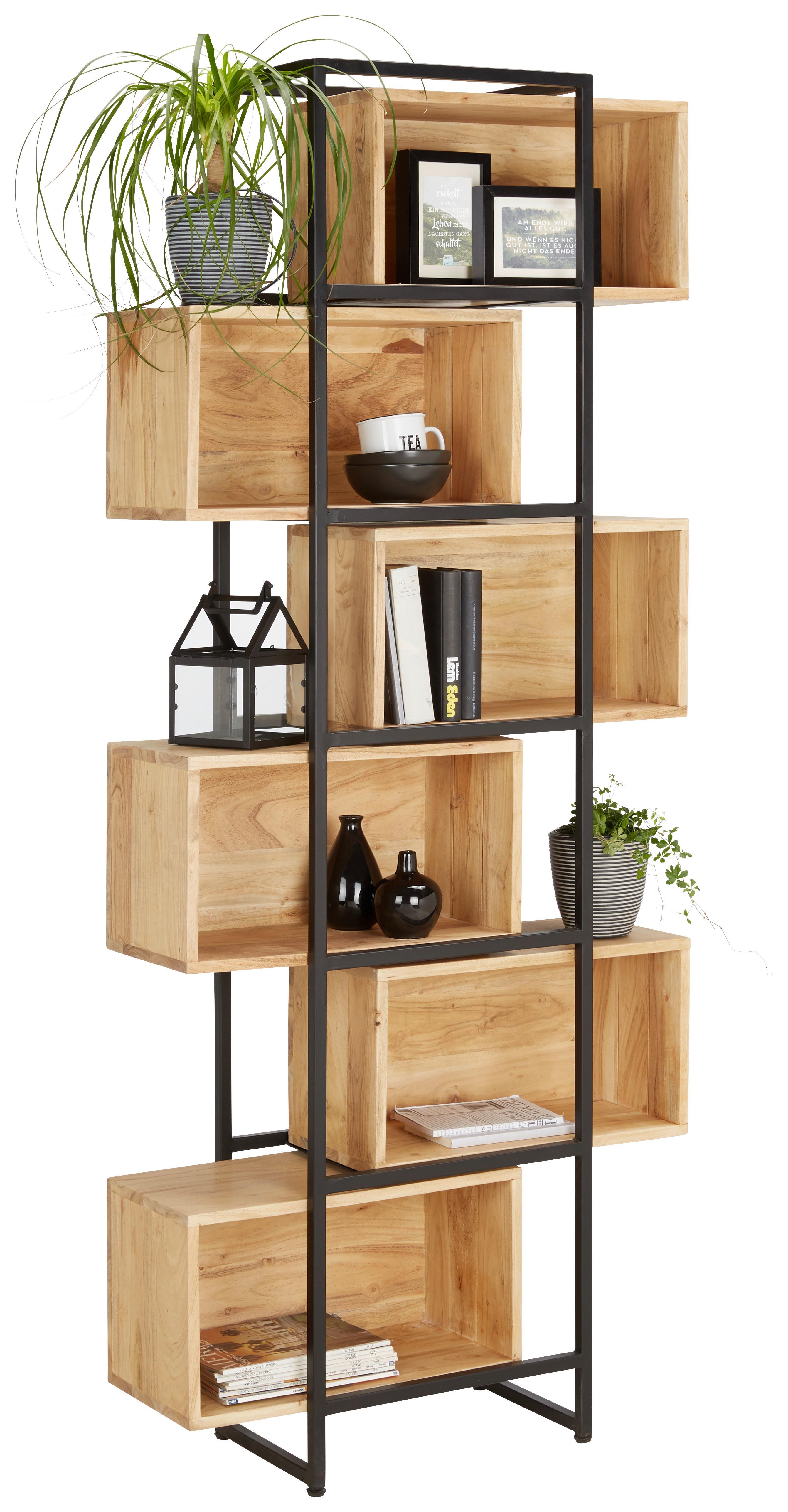Regal aus Akazie massiv - Schwarz, LIFESTYLE, Holz/Metall (80/194/30cm) - Mömax