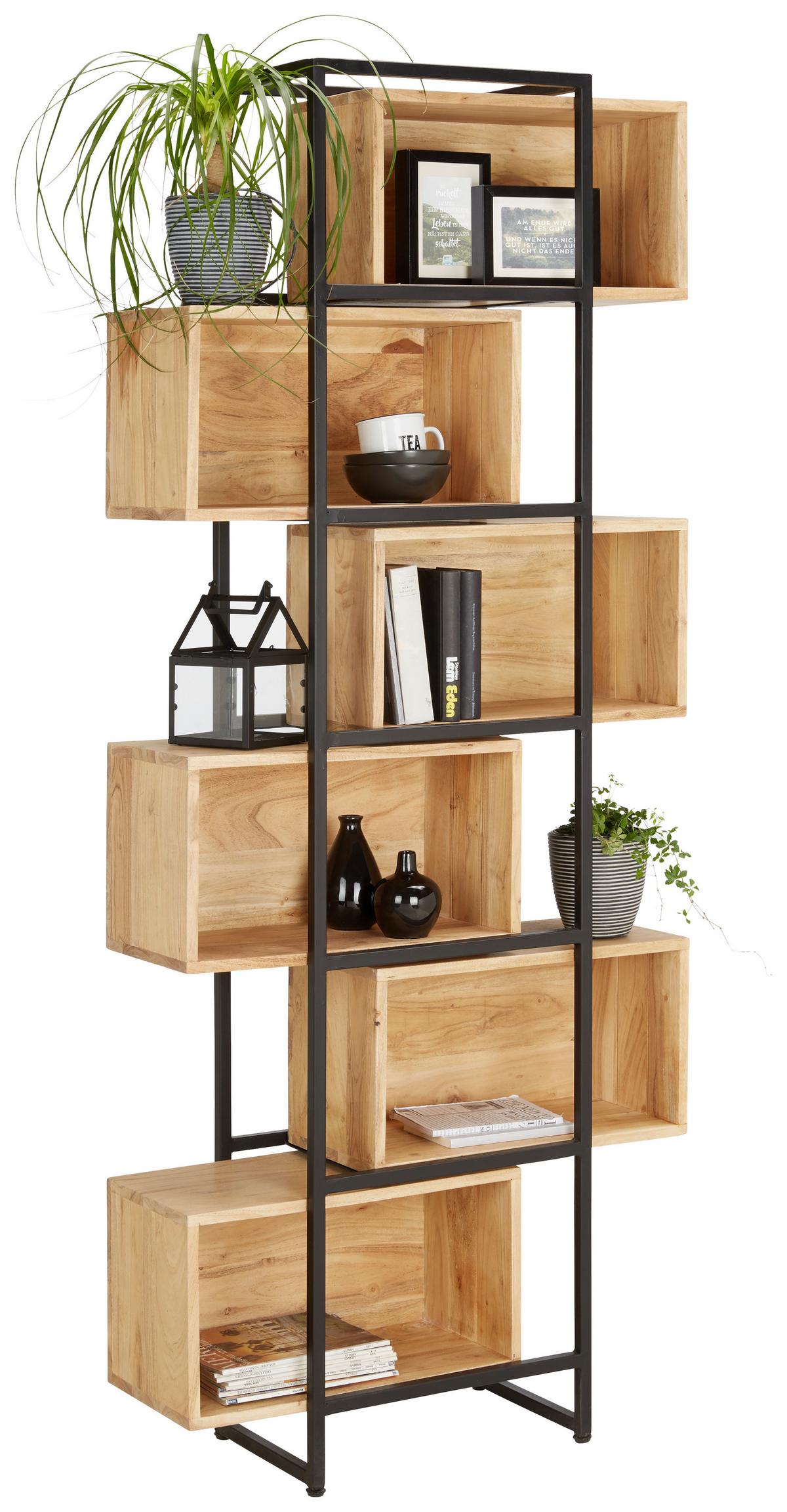 Regal aus Akazie massiv - Schwarz, Lifestyle, Holz/Metall (80/194/30cm) - Mömax