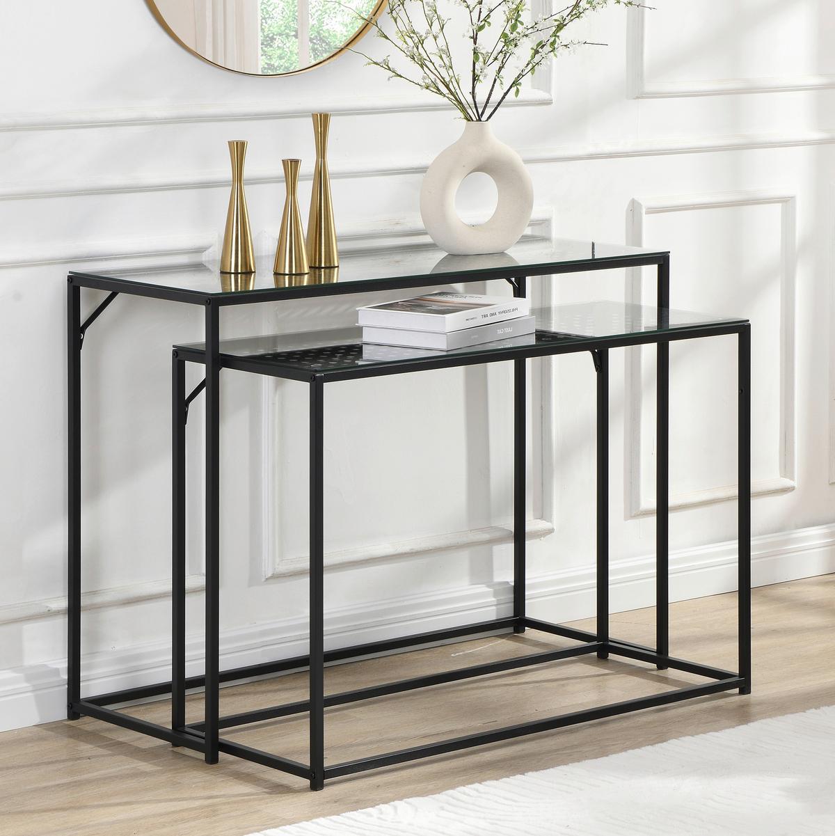 Beistelltischset Wl7.331 - Schwarz, Design, Glas/Metall (100/40/77cm) - MID.YOU
