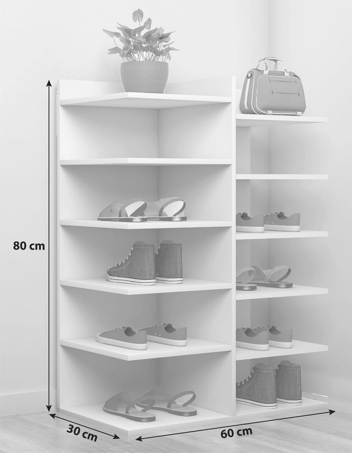 Schuhregal Enosa Weiß ca. 60x80x30 cm - Weiß, Basics, Holzwerkstoff (60/80/30cm) - MID.YOU