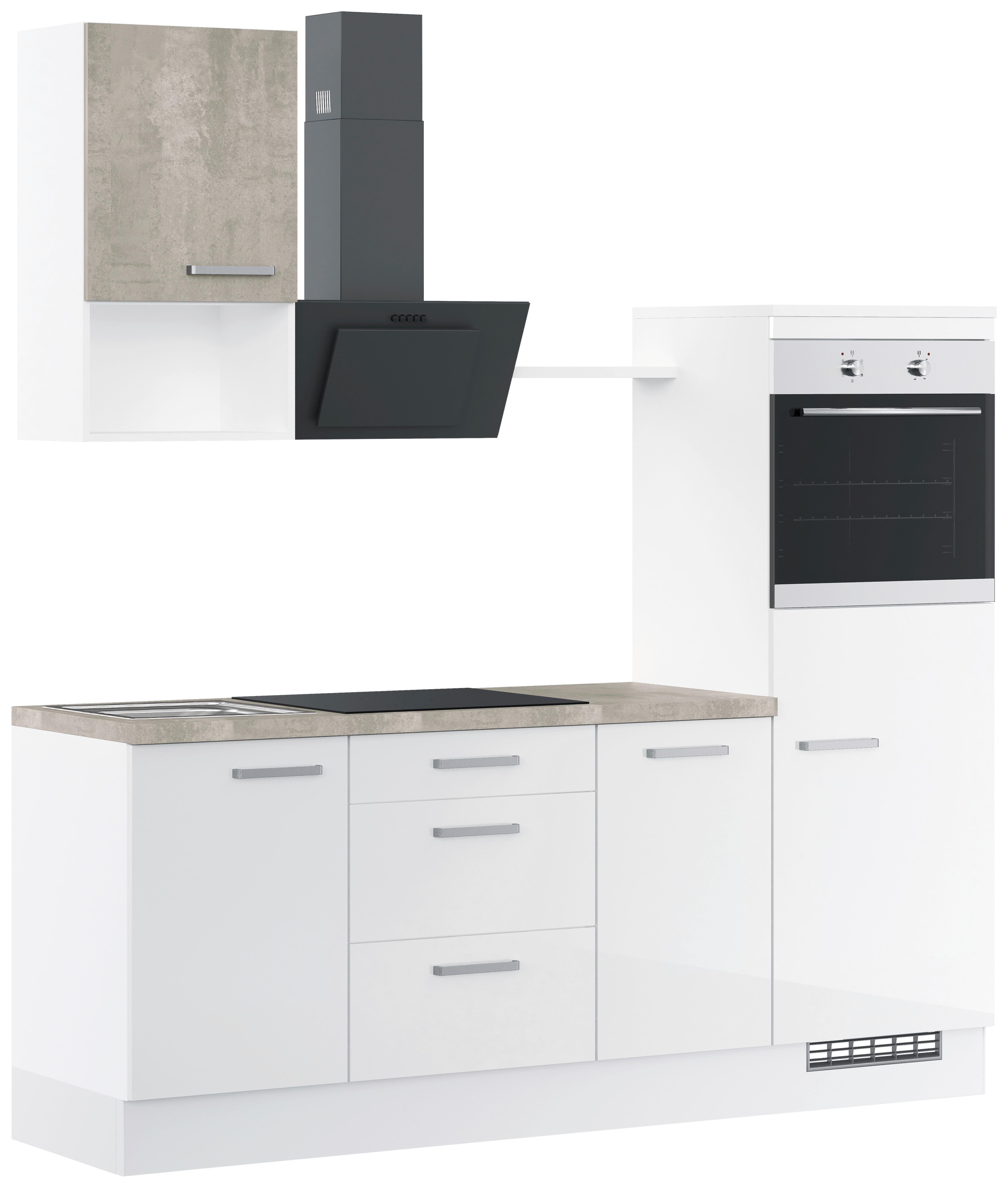 Küchenblock IBZ ohne Geräte ca. 215 cm Weiß Hochglanz - Edelstahlfarben/Weiß Hochglanz, Design, Holzwerkstoff/Metall (215cm) - Impuls