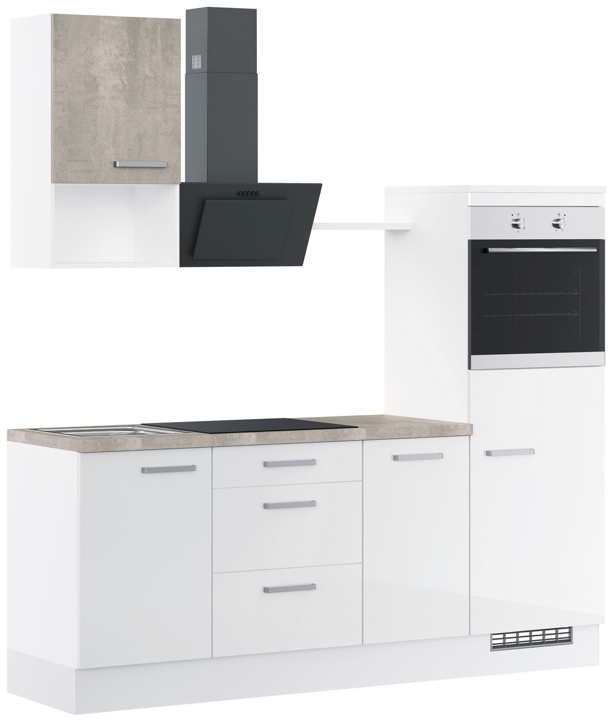 Küchenblock IBZ ohne Geräte ca. 215 cm Weiß Hochglanz - Edelstahlfarben/Weiß Hochglanz, Design, Holzwerkstoff/Metall (215cm) - Impuls