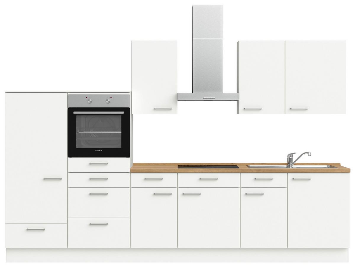 Küchenblock Touch Low m. Geräten Weiß - Edelstahlfarben/Eichefarben, MODERN, Holzwerkstoff/Metall (330cm) - Nobilia