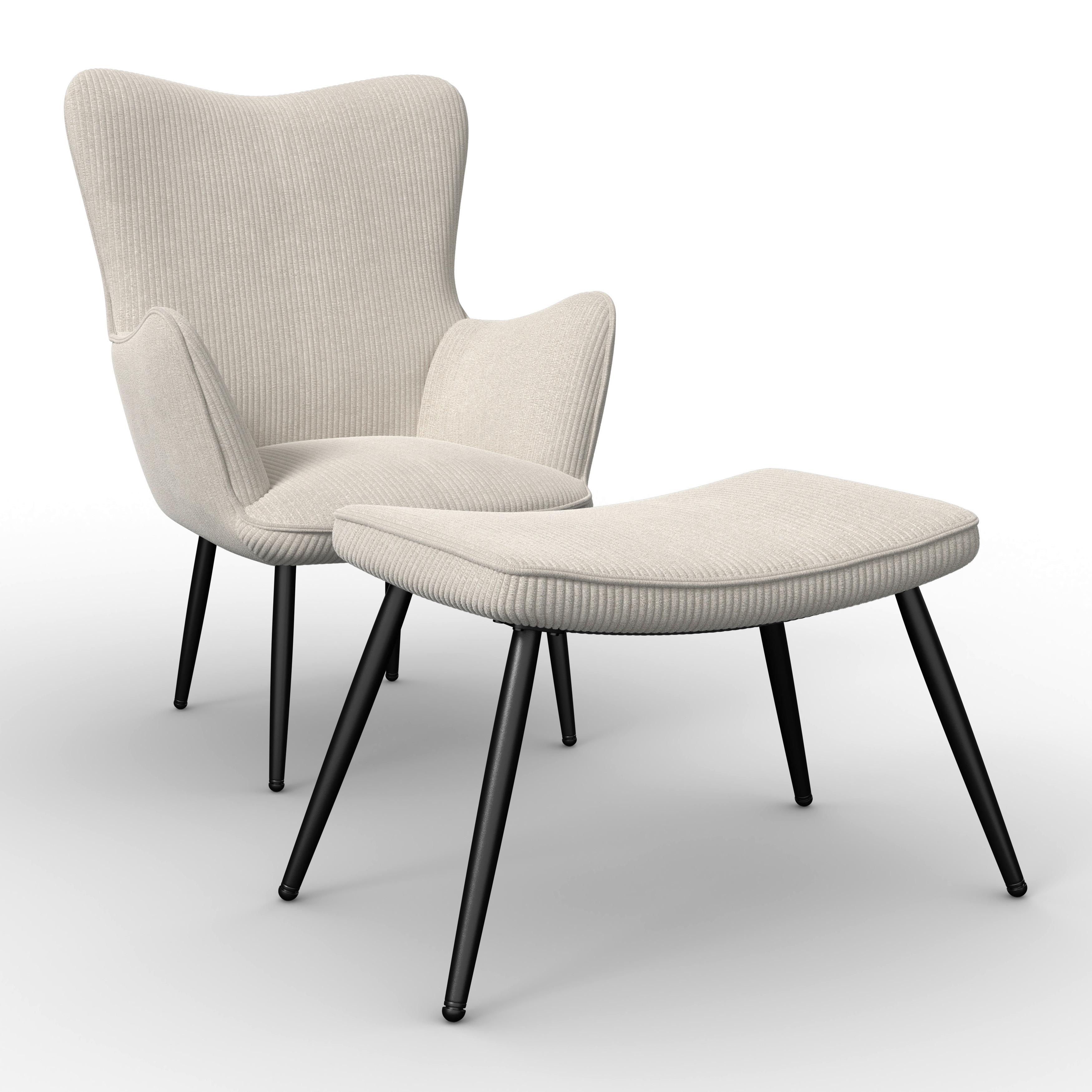 RELAXFÅTÖLJ AURORA - svart/cremefärgad, Modern, metall/trä (68,5/99/90cm) - Bessagi Home