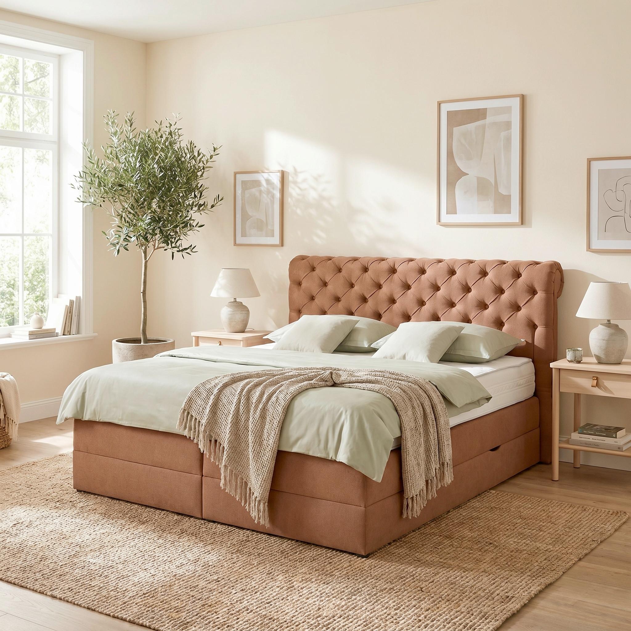 Boxspringbett Belano Rostfarben ca. 200x200cm - Rostfarben, KONVENTIONELL, Holz/Holzwerkstoff (200/200cm) - Premium Living