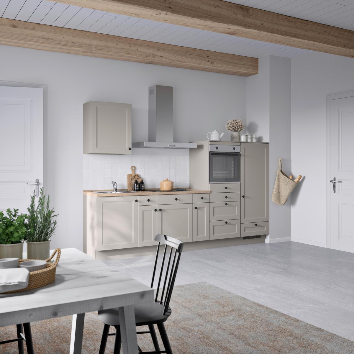 Küchenblock Cascada Low m. Geräten Grau - Eiche dunkel/Schwarz, MODERN, Holzwerkstoff/Metall (300cm) - Nobilia