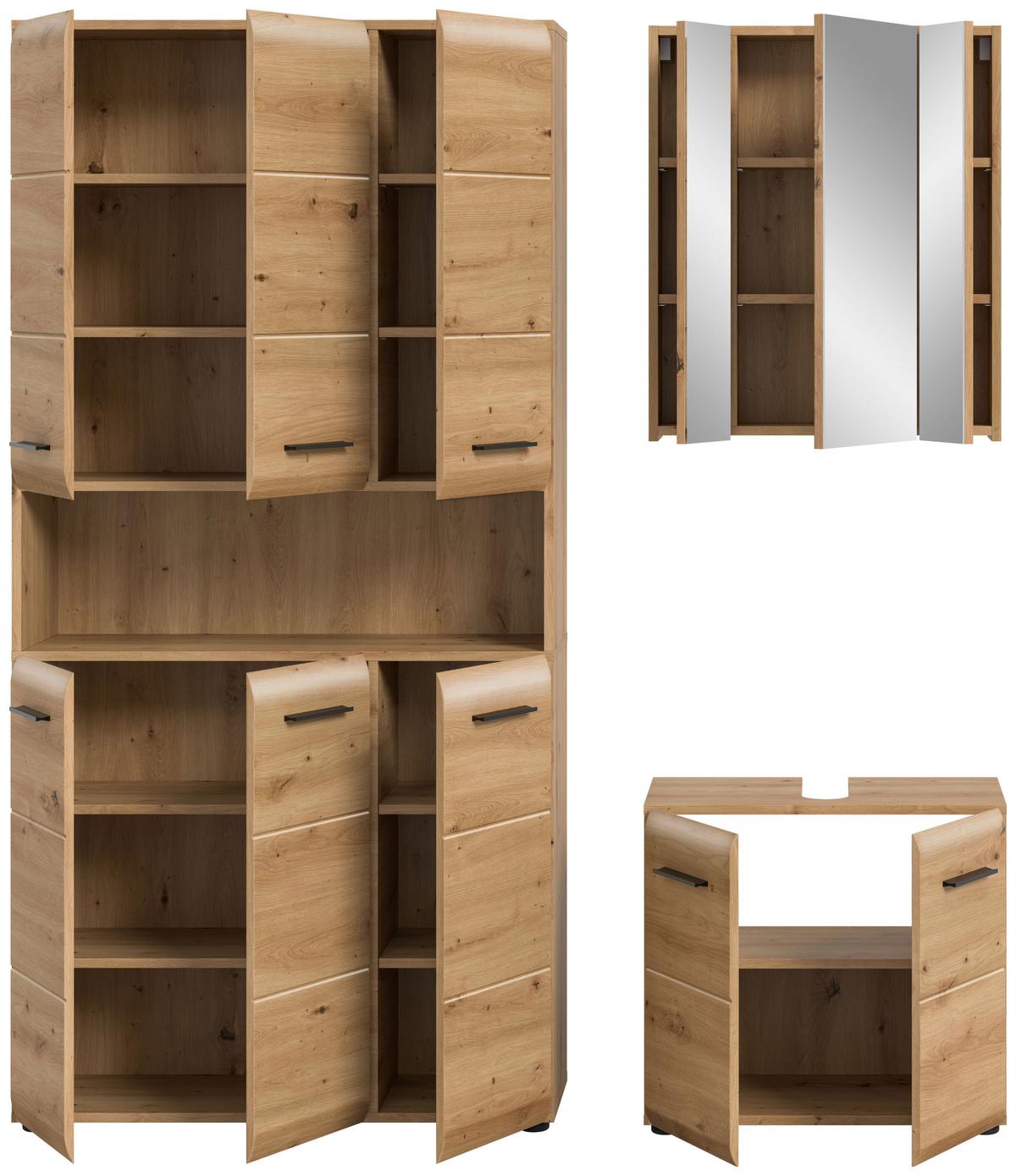 Badezimmer Ice 3-tlg. Eich Artisan - Schwarz/Eiche Artisan, Basics, Holzwerkstoff/Kunststoff (150cm) - MID.YOU