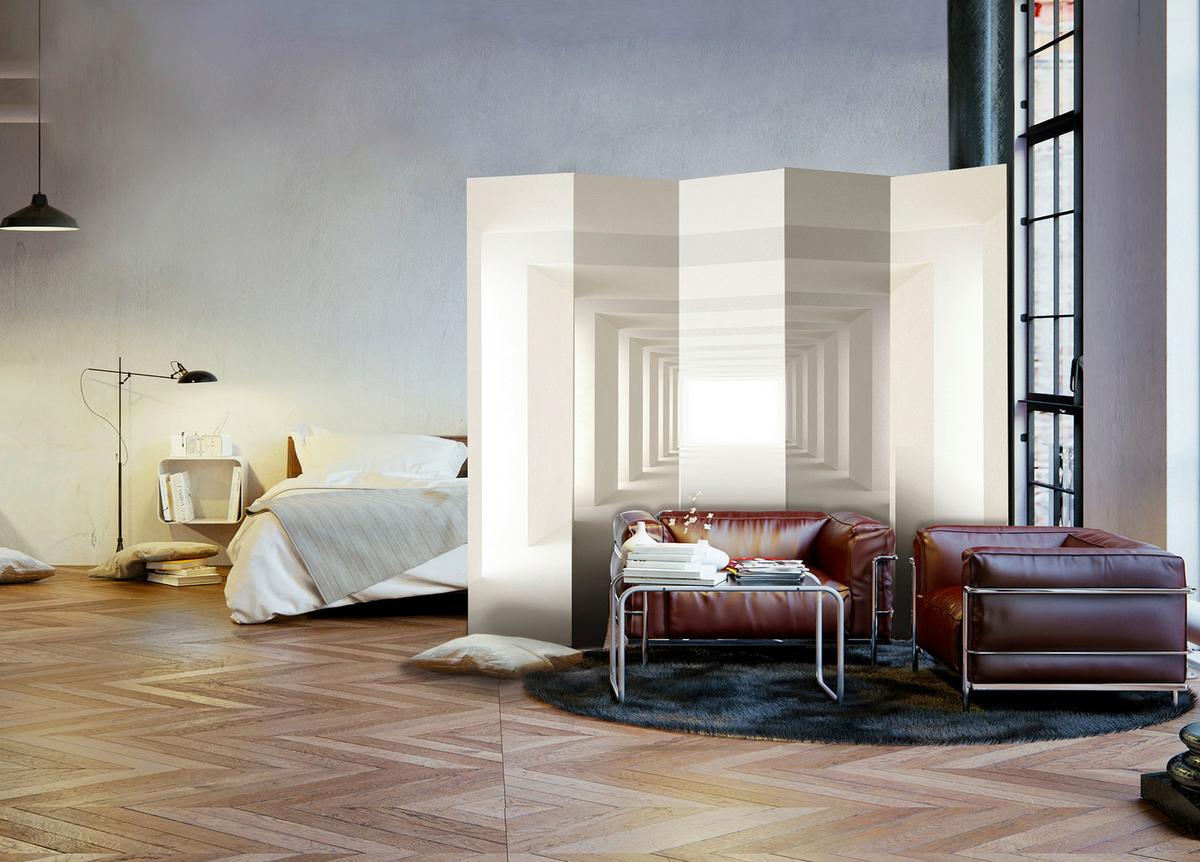 Paravan Into The Light I, 5-Delni, Dvostranski - krem barve/bela, Basics, tekstil/les (225/172/3cm) - artgeist