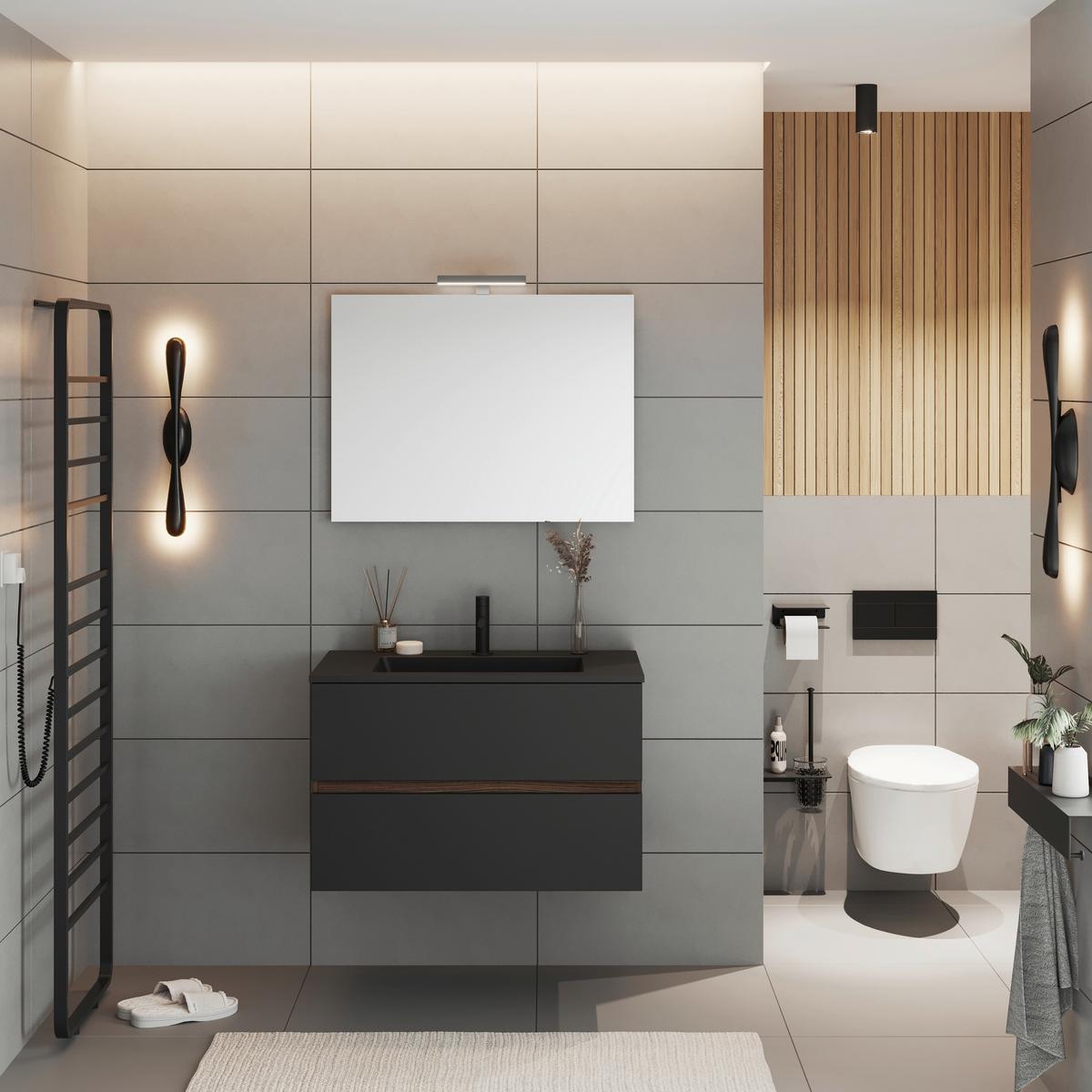 Element S Umivaonikom Easy - hrast sivi/crna, Moderno, drvni materijal/prirodni materijali (81/53/46cm)