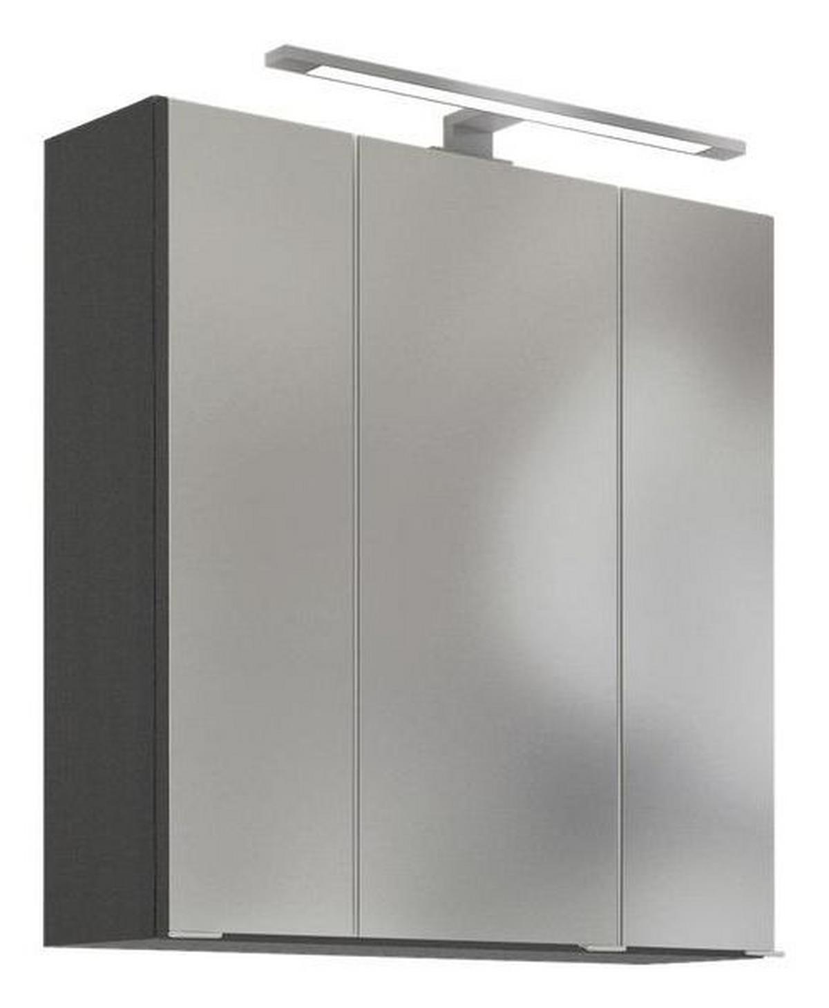 Spiegelschrank Arezzo mit LED 3-türig ca. 60x64 cm Grau - Alufarben, Basics, Glas/Holzwerkstoff (60/64/20cm) - Held