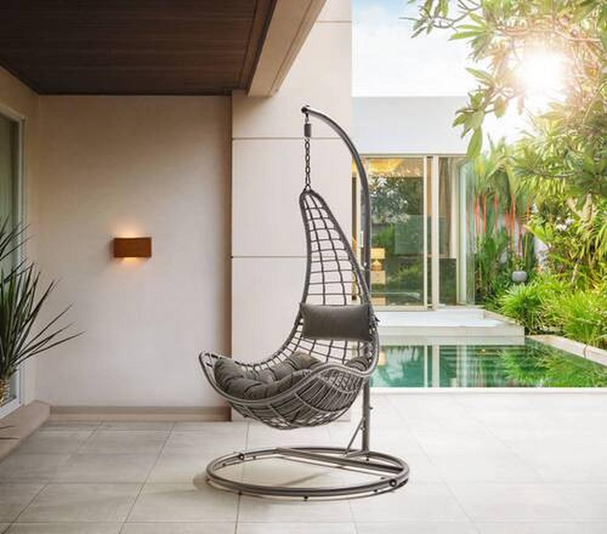 Hängesessel Caitlin Dunkelgrau aus Metall/Kunststoff/Textil - Dunkelgrau, Modern, Kunststoff/Textil (110/198/105cm) - Bessagi Garden