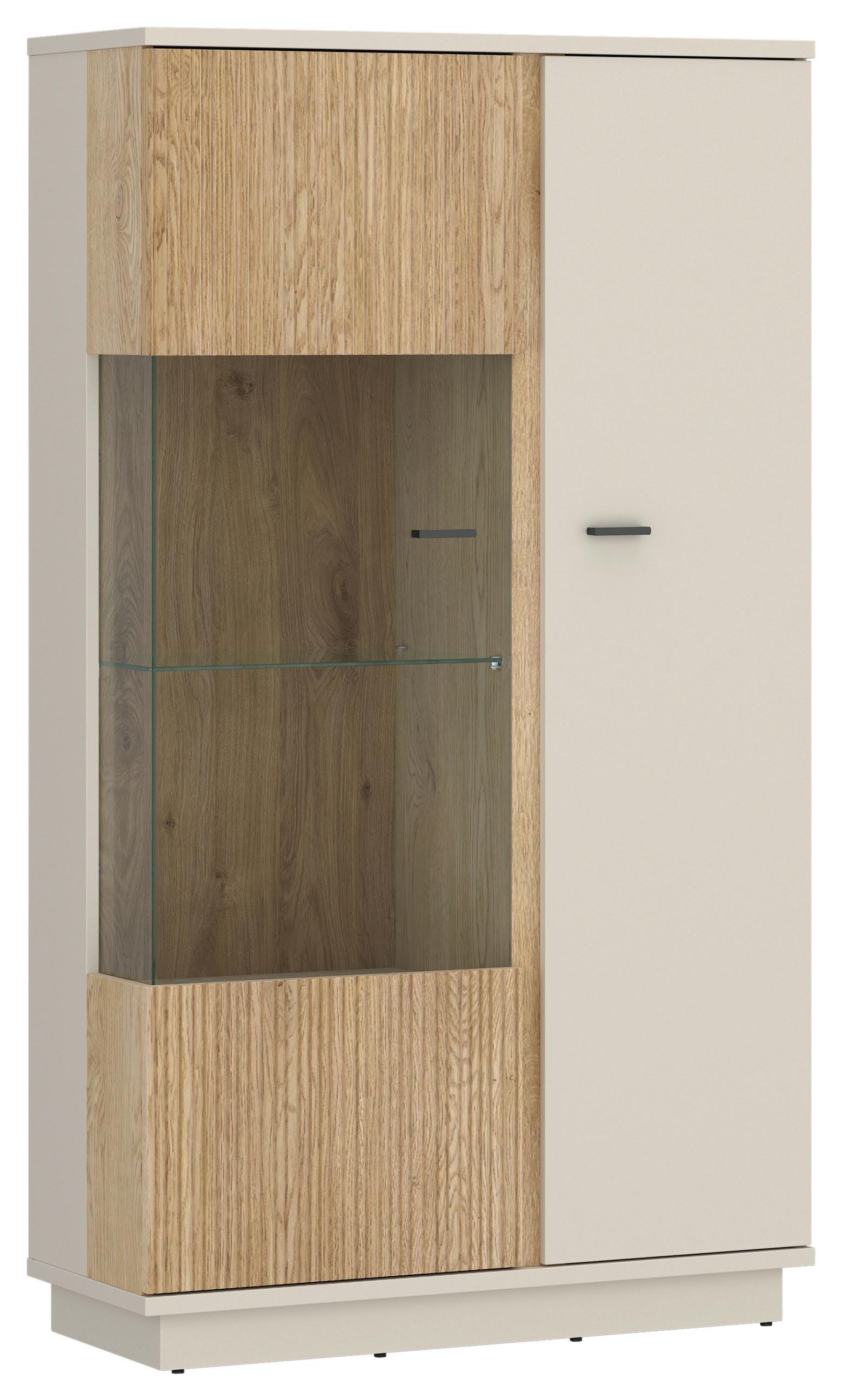 Vitrină MOSANO - cașmir/culoare lemn stejar, Trend, sticlă/material pe bază de lemn (87,2/158,5/40cm) - Modern Living