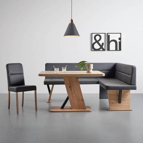 Eckbank Solar in Schwarz Lederlook - Schwarz/Eiche Artisan, Basics, Holz/Textil (181/85/141cm) - Based