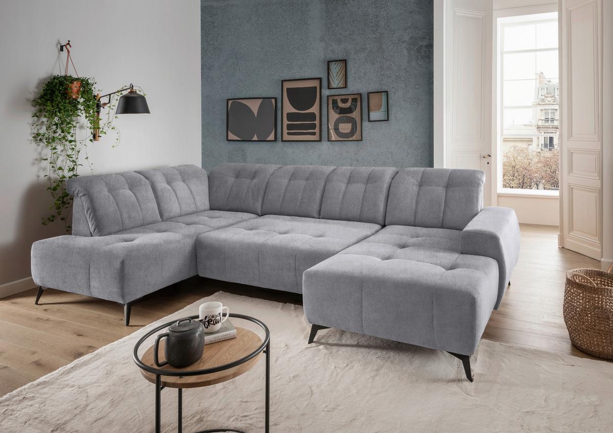 WOHNLANDSCHAFT SANO - Hellgrau/Schwarz, MODERN, Textil/Metall (200/337/180cm) - Livetastic