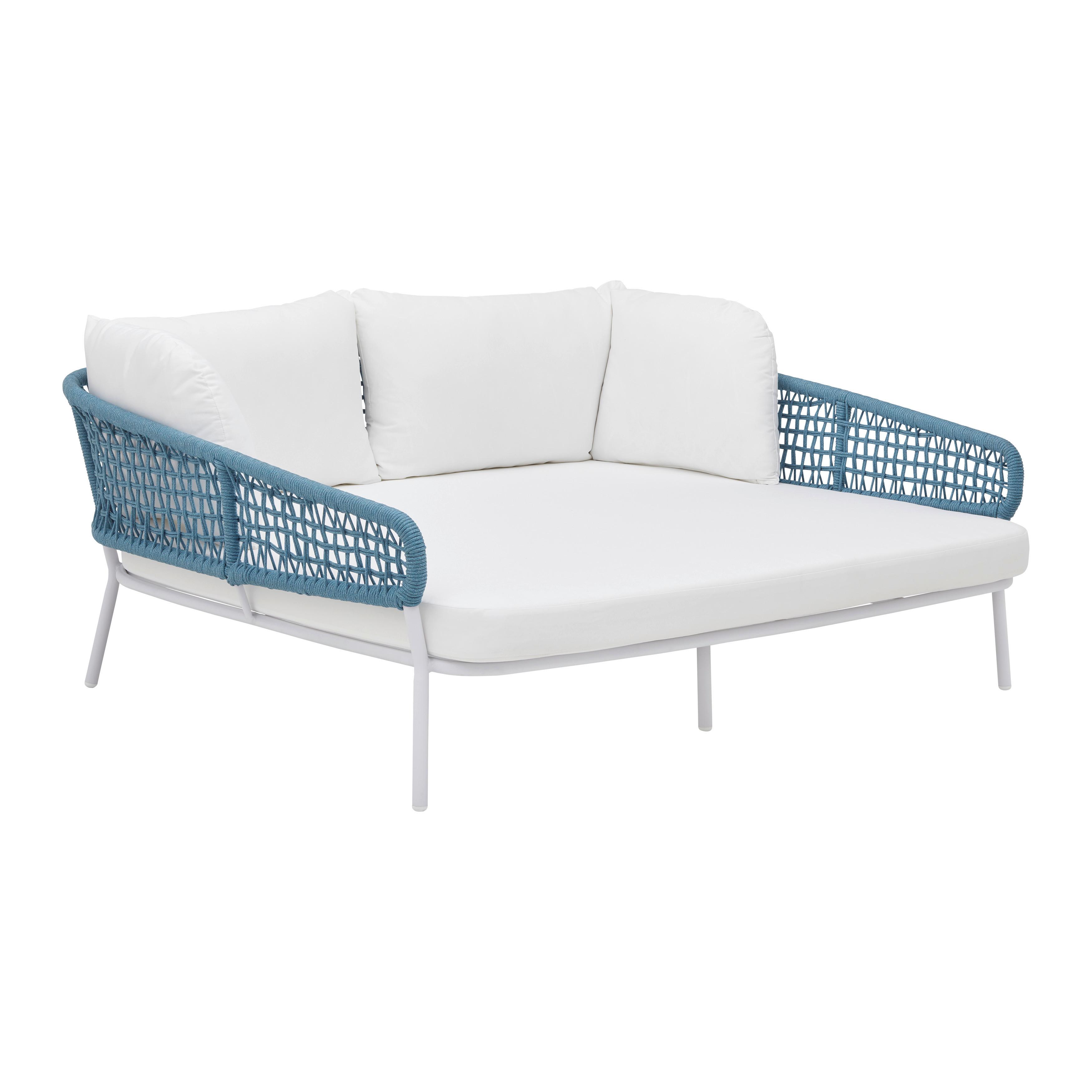 Sonneninsel "Aisa", weiß/blau, Outdoorgewebe - Türkis/Weiss, Modern, Textil/Metall (170/68/150cm) - Bessagi Garden