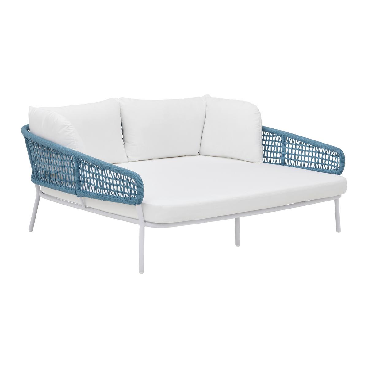 île de soleil weiß/blau, Outdoorgewebe - Türkis/Weiss, Modern, Textil/Metall (170/68/150cm) - Bessagi Garden