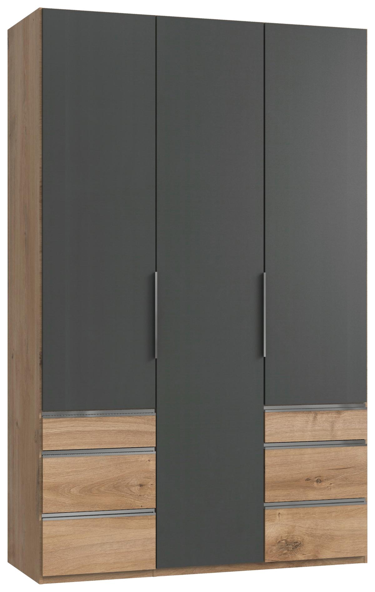 Drehtürenschrank mit Laden, B: 150 cm Eiche Dekor/Graphitf. - Chromfarben/Eichefarben, MODERN, Holzwerkstoff (150/236/58cm) - MID.YOU