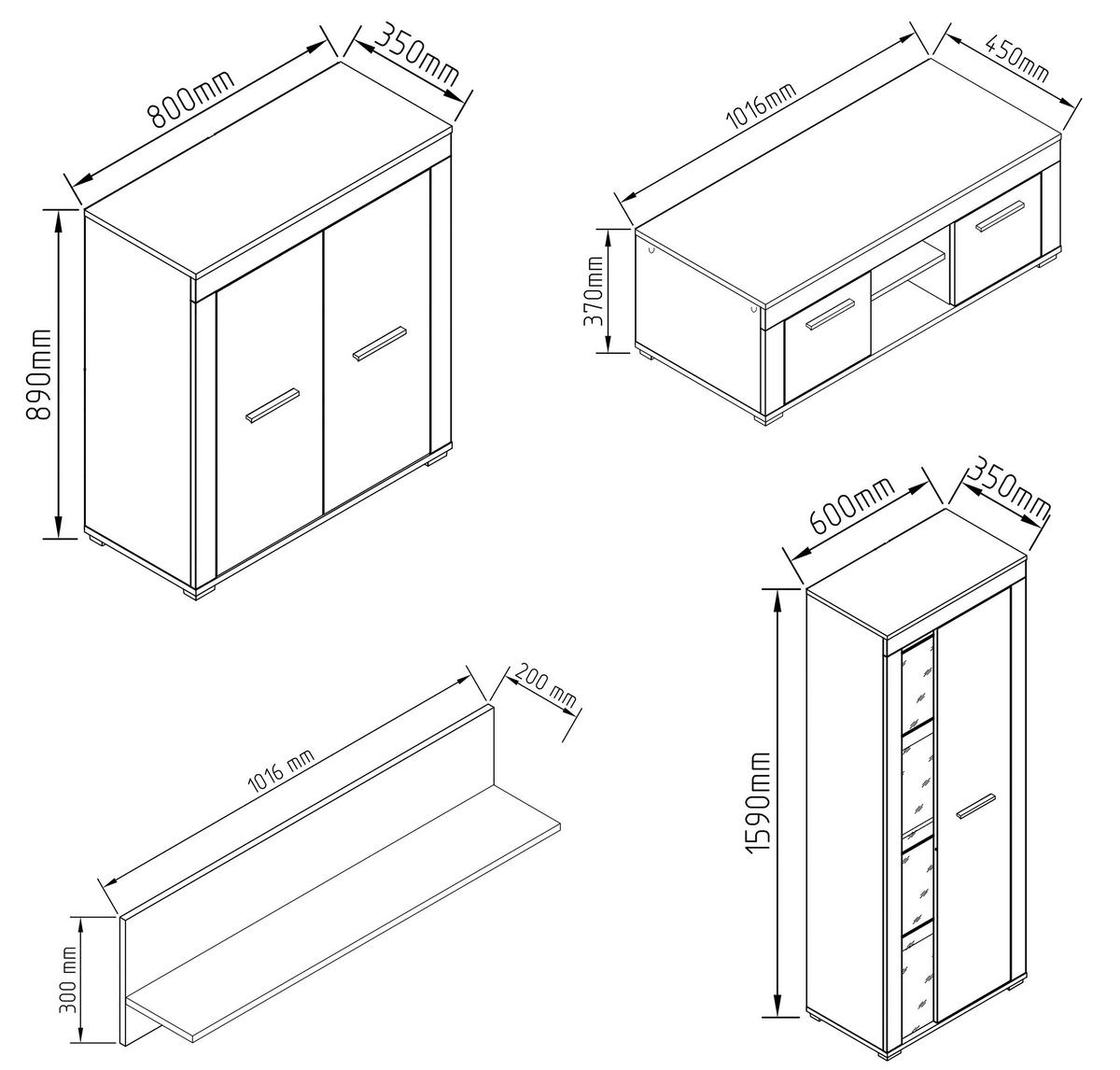 WOHNWAND USILO L WW - Honigeiche/Weiss, Design, Glas/Holzwerkstoff (242/159/37cm) - MID.YOU