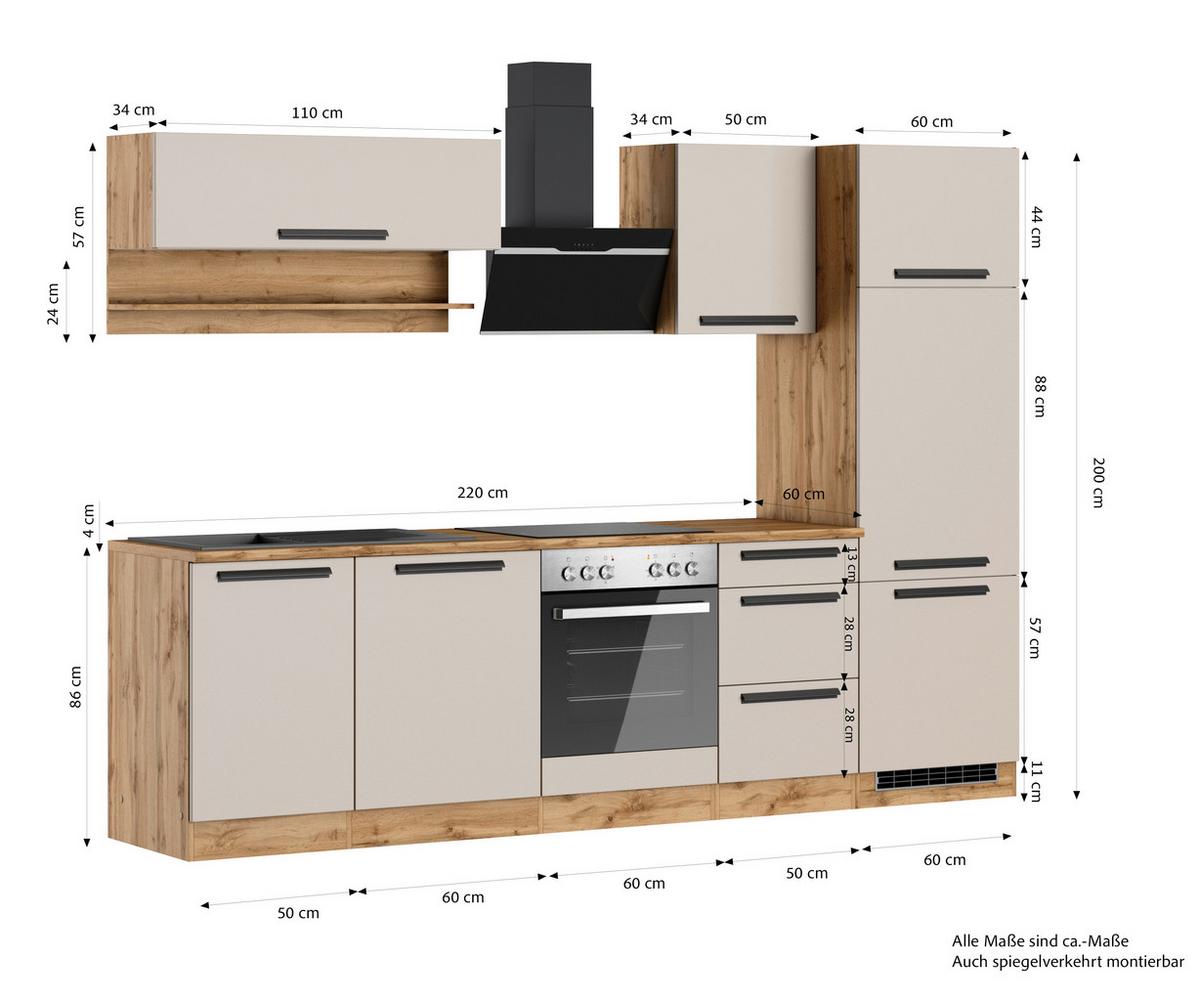 Küchenblock Aveiro m. Geräten Kaschmir - Kaschmir/Eiche Wotan, Trend, Holzwerkstoff/Metall (280cm) - Held
