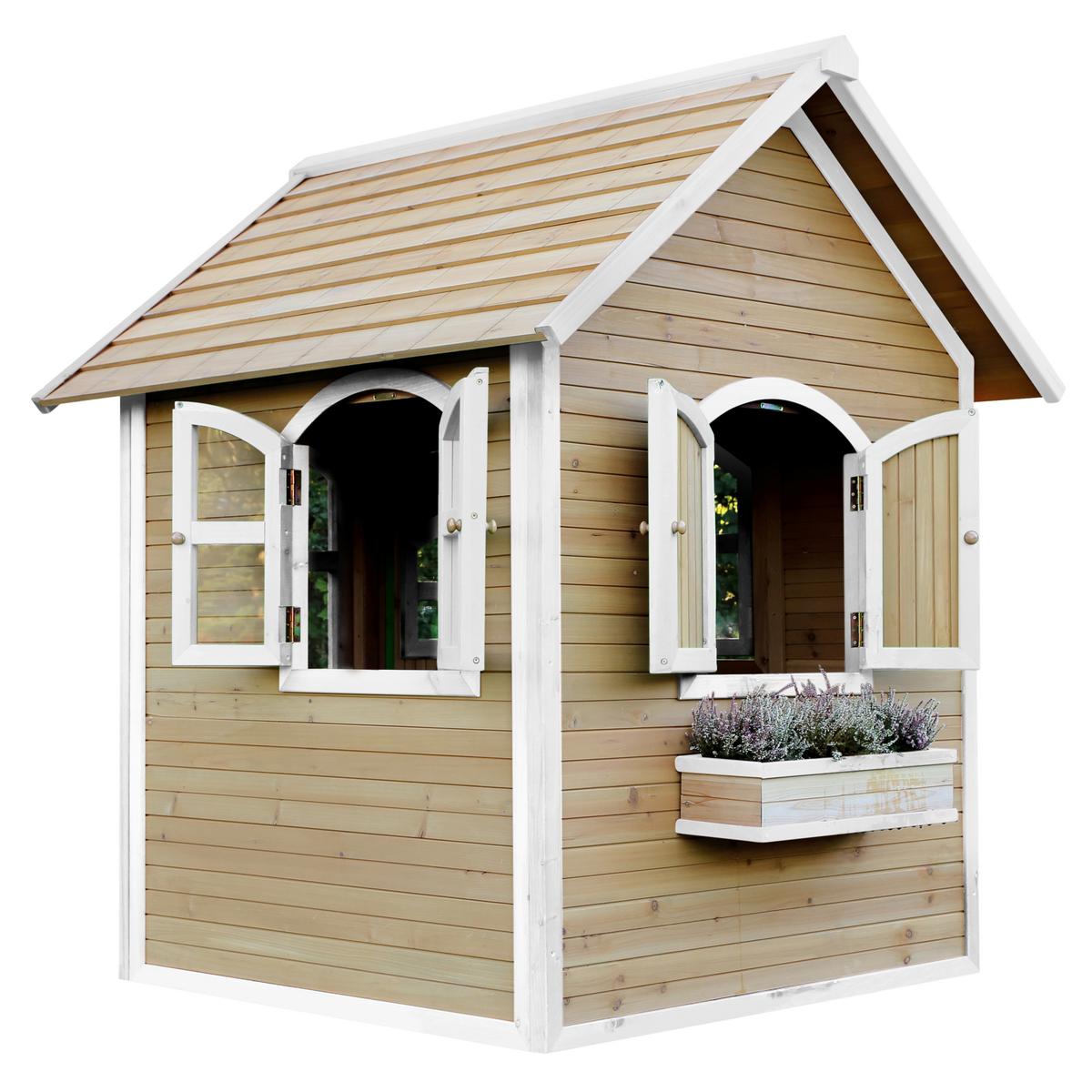 Spielhaus Julia aus Zedernholz - Braun/Weiß, Basics (137/175/151cm) - Ambia Garden