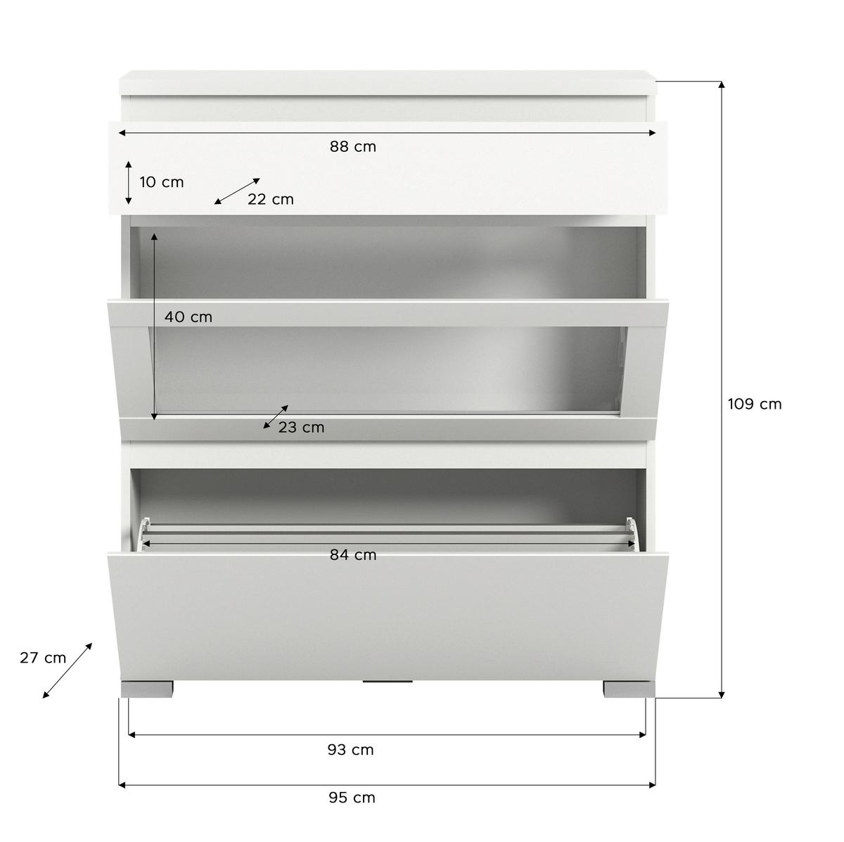 Schuhschrank Shoelove Weiß/Grau - Silberfarben/Weiß, MODERN, Holzwerkstoff (95/109/27cm)