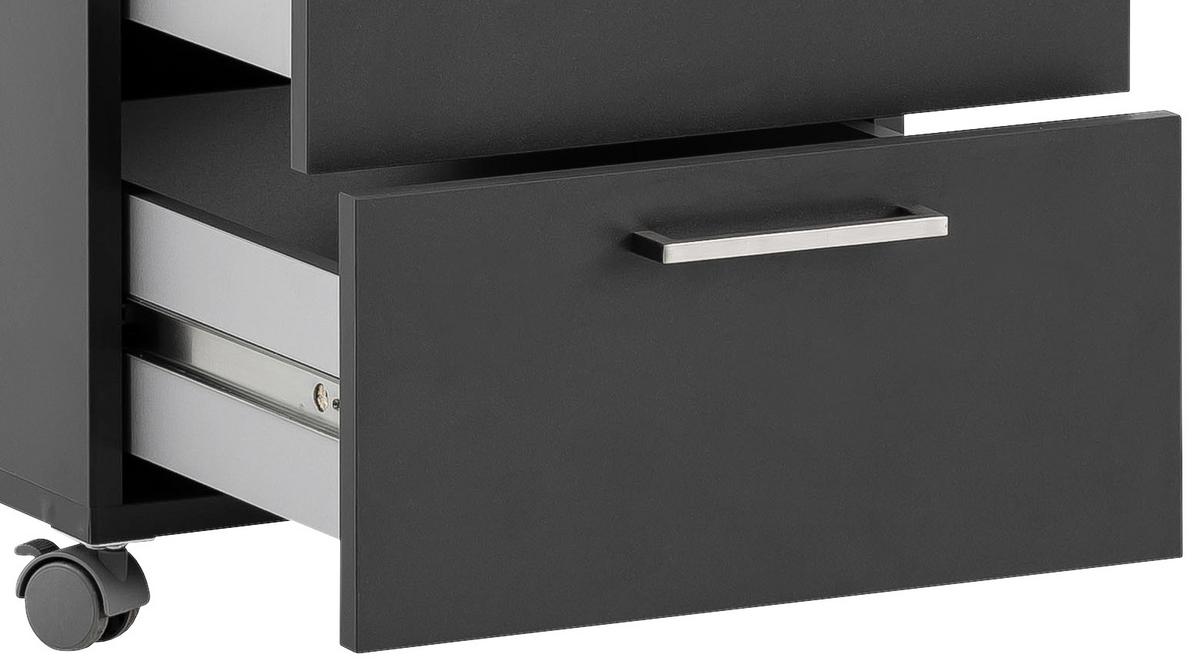 Rollcontainer "Serie 1500" , schwarz - Anthrazit/Nickelfarben, KONVENTIONELL, Holzwerkstoff/Metall (41,2/60,1/49,6cm) - MID.YOU