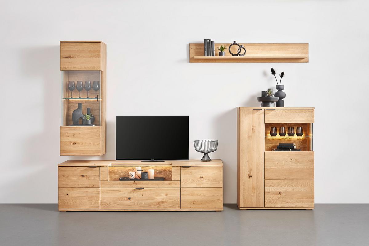 Hängevitrine in Wildeiche - Wildeiche/Schwarz, Modern, Glas/Holz (50/138/37cm) - Premium Living