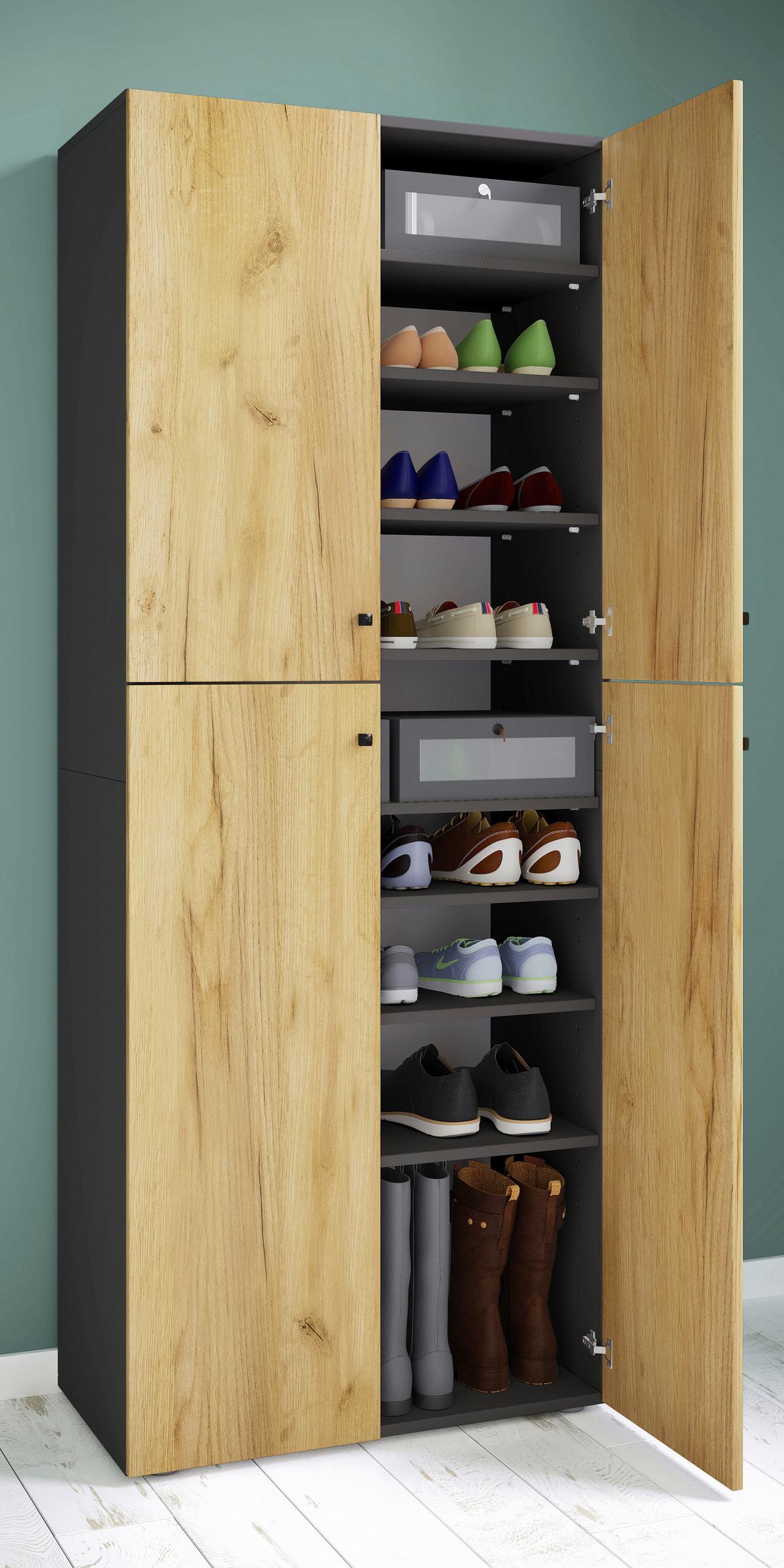 Omara Za Čevlje Lona Xxl, Antracit, Barva Hrasta - srebrne barve/črna, Design, umetna masa/leseni material (70/182/39cm) - MID.YOU