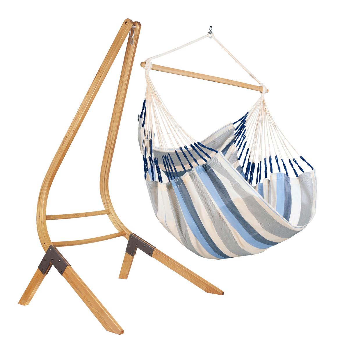 Hängesessel Comfort Hammock Echtholz ca. 110x160x180 cm - Weiß/Dunkelblau, KONVENTIONELL, Holz/Textil (110/160/180cm) - La Siesta