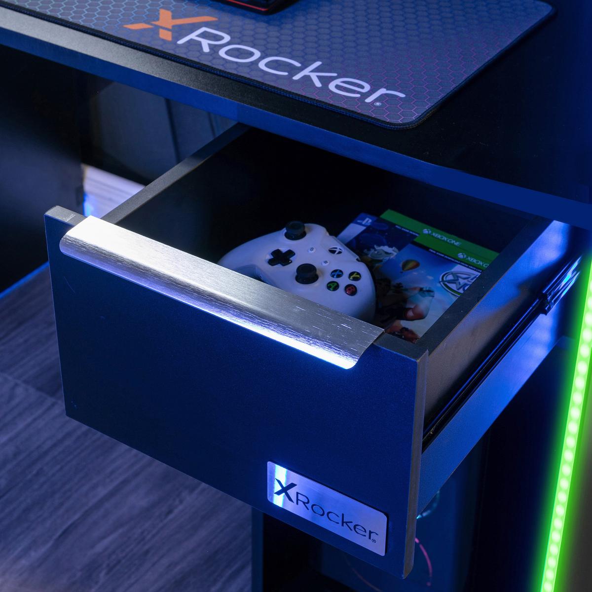 Gamingtisch Electra ca. 110x55x95cm Schwarz mit LED - Grau Hochglanz/Schwarz, MODERN, Holzwerkstoff/Metall (110/55/95cm) - X Rocker
