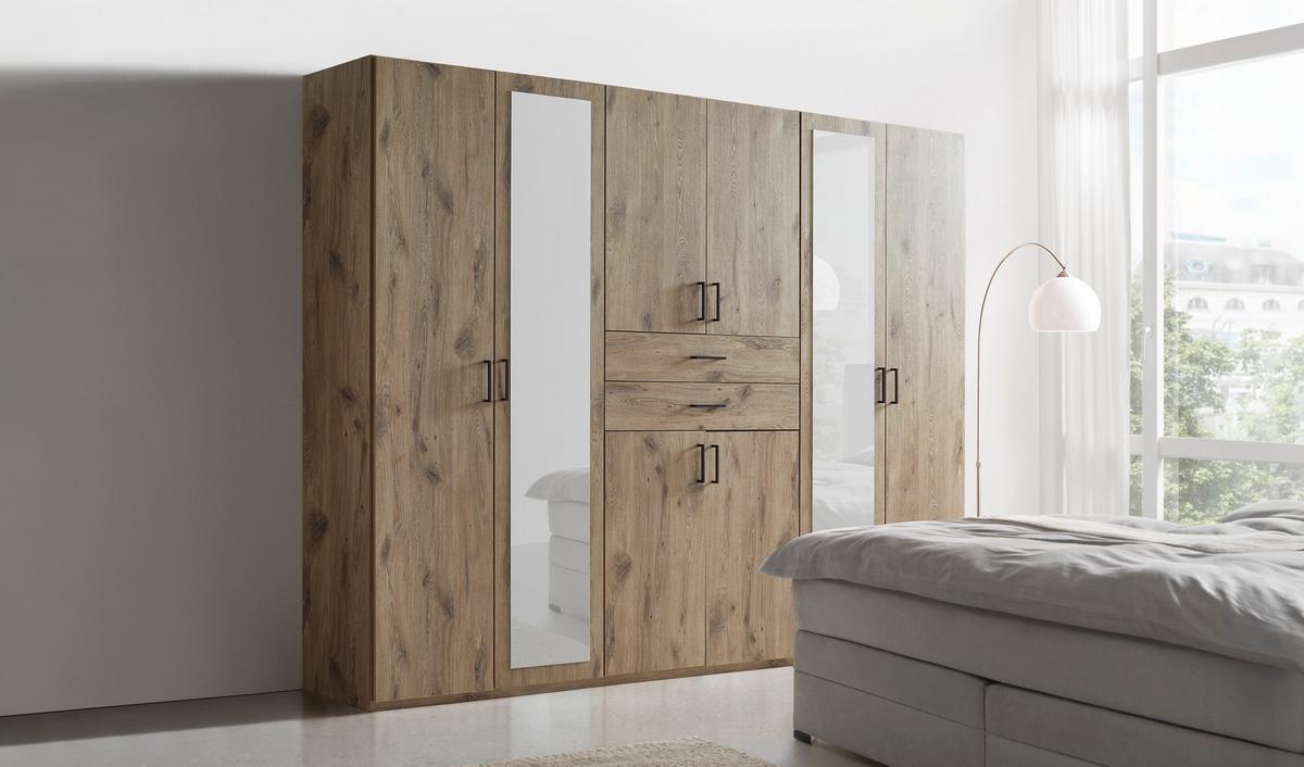 Ormar S Klasičnim Vratima Dillingen - boje hrasta/crna, Konvencionalno, staklo/drvni materijal (270/208/58cm) - Modern Living