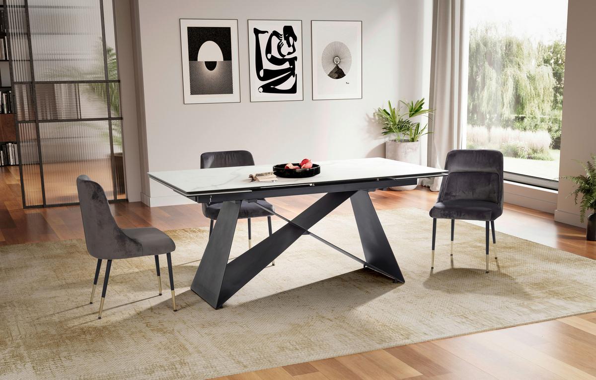 Raztegljiva Jedilna Miza Marble, Keramika, 180-260x95cm - črna/bela, Design, kovina/keramika (180/95/78cm) - MID.YOU