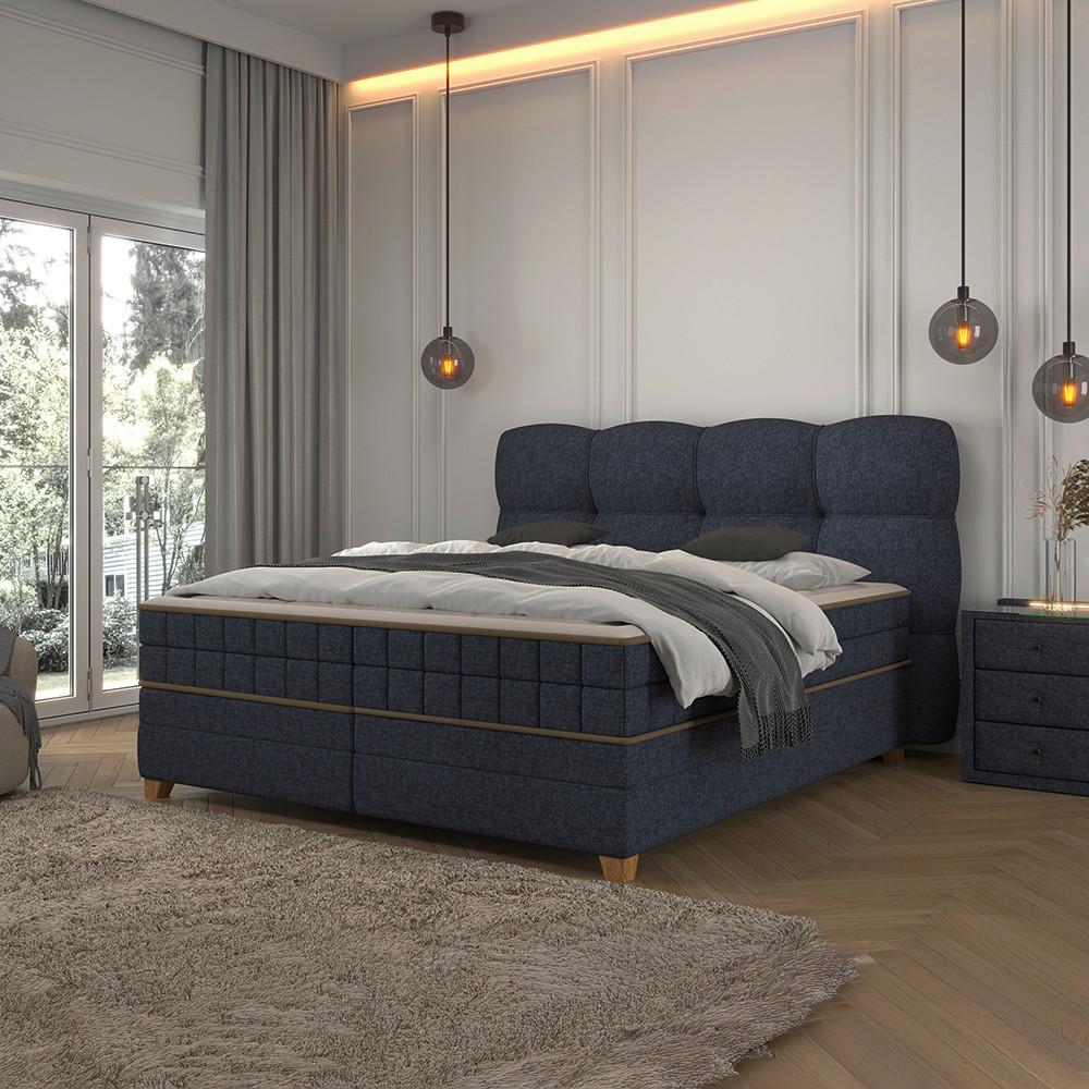 Boxspringbett Bianco Blau ca. 160x200cm - Blau, KONVENTIONELL, Holz/Holzwerkstoff (160/200cm) - Premium Living