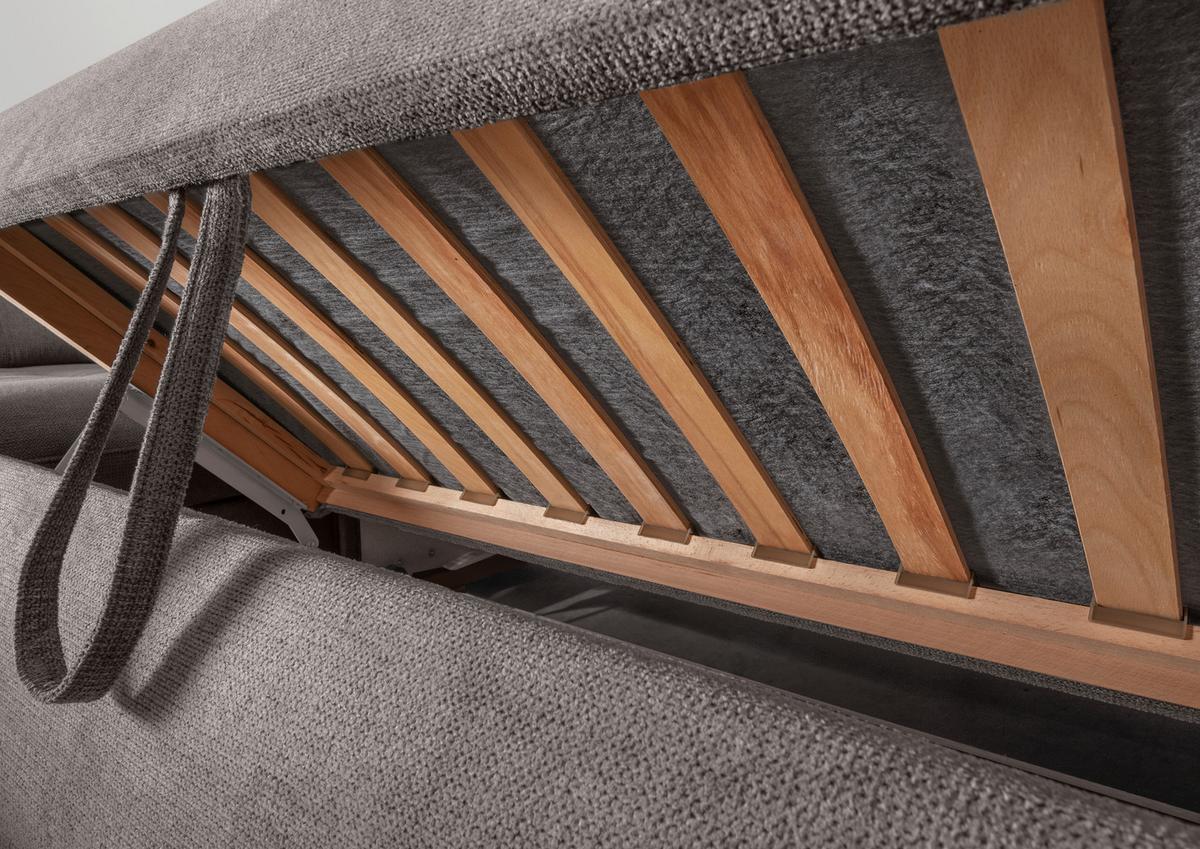 Wohnlandschaft Rigatti Grau- Braun Chenille mit Bettkasten - Graubraun/Schwarz, MODERN, Textil/Metall (252/387/184cm) - Livetastic